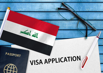 Visa application form and flag of Iraq