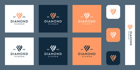 combination of the letters W monogram logo with abstract diamond shapes. Hipster elements of typographic design. icons for business, elegance, and simple luxury. Premium Vectors.