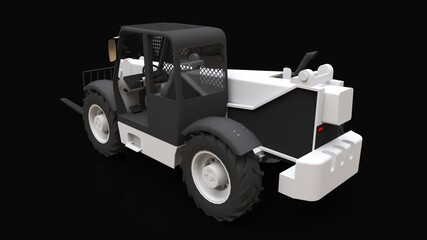 Forklift truck on a black background. 3d rendering.