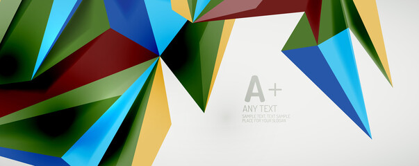 Vector triangle geometric backgrounds. Low poly 3d shape on light backdrop. Vector illustration for covers, banners, flyers and posters and other designs