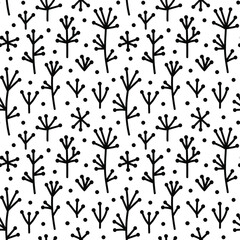 Obraz premium Vector seamless pattern with wild dill pickles and fennel branches. Doodle herbal pattern.