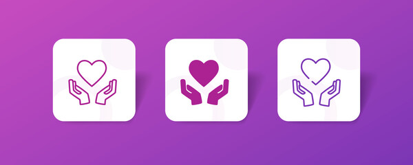pixel perfect heart and hand for donation charity icon set in line, solid, glyph, 3d gradient style