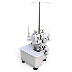 Overlock on a white background. Equipment for sewing production. Sewing clothes and textiles. 3d illustration.
