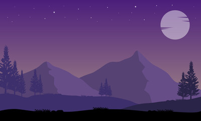 A night scenery background with beautiful starry sky and full moon. Vector illustration