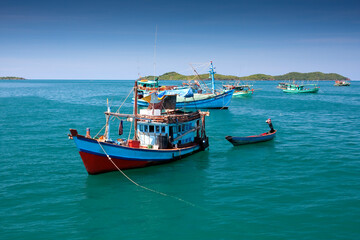 Naklejka na ściany i meble Fishing boat on the island of Phu Quoc, Vietnam, Asia