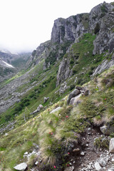 Bellissimo panorama delle montagne dal sentiero che porta al rifugio segantini nella val Nambrone in Trentino, viaggi e paesaggi in Italia