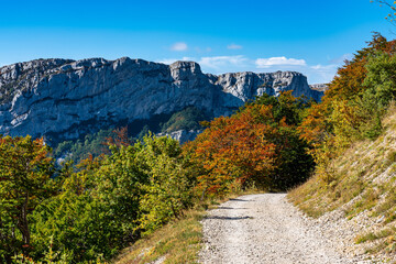 Col de Bataille, Ombleze, France. View on the plateau of Tete de la Dame.