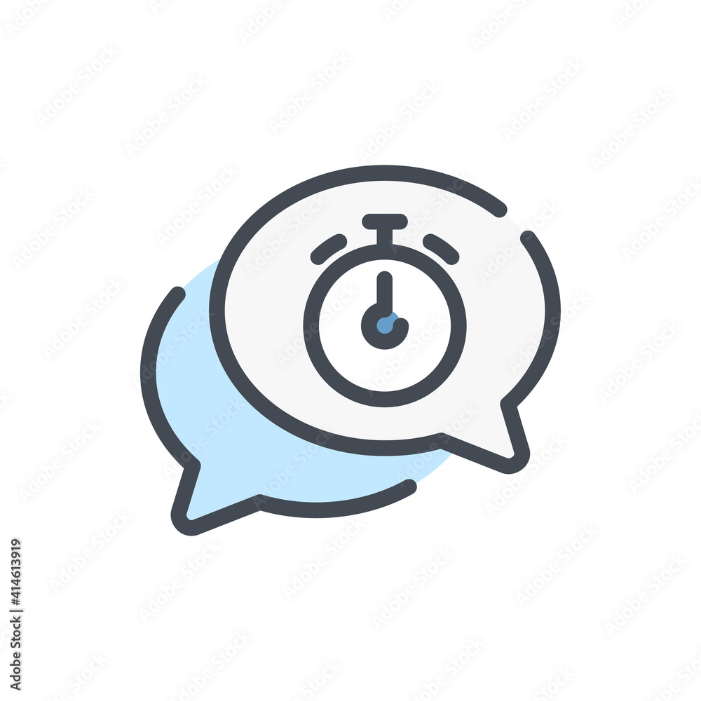 Poster time conversation color line icon. chat message with timer vector outline colorful sign.