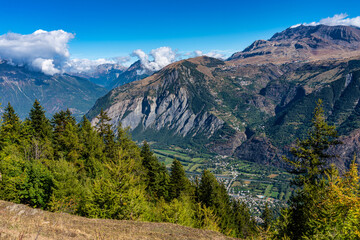 Landscape view of the mountains around Le Bourg d'Oisans in France