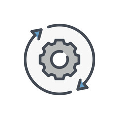 Working process, Operations and Workflow color line icon. Gear with rotating arrows vector outline colorful sign.