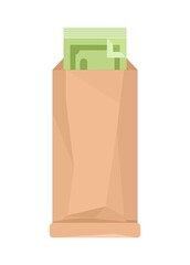 Money inside brown envelope. Simple flat illustration.