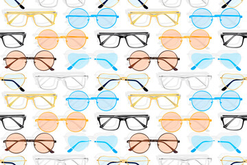 Glasses seamless pattern. Glasses set seamless pattern. 