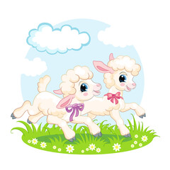 Little cute funny characters white lambs vector