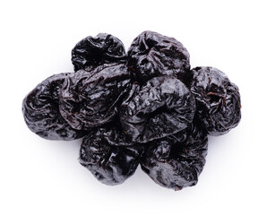 Dried plums isolated on white background.