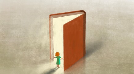 Book of imagination with a girl, Education dream hope inspiration and freedom concept, surreal painting. Fantasy art, conceptual artwork, happiness of child , 3d illustration © Jorm Sangsorn