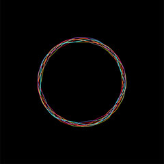 Abstract Circle Lines Frame. Colorful Circular Wires O Letter isolated on Black Background. Flat Vector Illustration Design Template Elements.