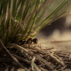 Hairy ant (wasp, Mutillidae) among weeds
