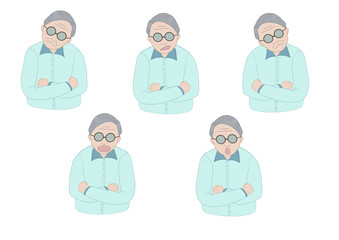 困ったり怒ったりしているおじいさんの表情のカラーイラスト