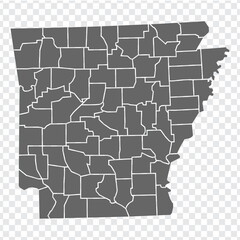 State Arkansas map on transparent background. Arkansas map with  regions in gray for your web site design, logo, app, UI. USA. EPS10.