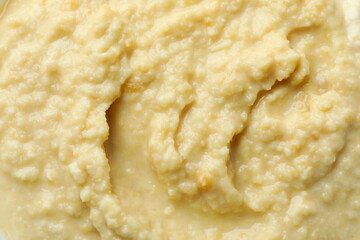 Fresh hummus on whole background, close up