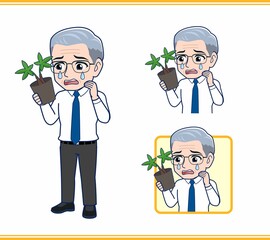 植木を育てる年配のサラリーマン