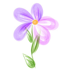 Vector decorative pink flower with 5 petals isolated on a white background imitation of watercolor, for decoration of children's books, postcards