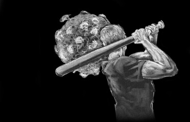 How to neutralize coronavirus. Allegorical symbolic action a powerful blow to the virus with baseball bat