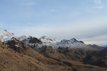 unpvaed road to the Red Passs at the Titus Canyon Road in the Amargosa Mountains, Death Valley National Park in winter with fresh snow
