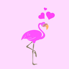 Pink flamingo, vector illustration. Cool exotic bird in various poses of decorative design elements of the collection.