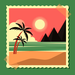 tropical island with palm trees ad mountaines