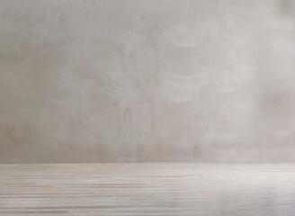 Grey room and stone wall concept with yellow niche, bookshelf style.