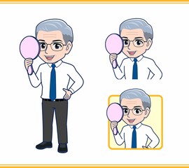 鏡を見ている年配のサラリーマンの男性