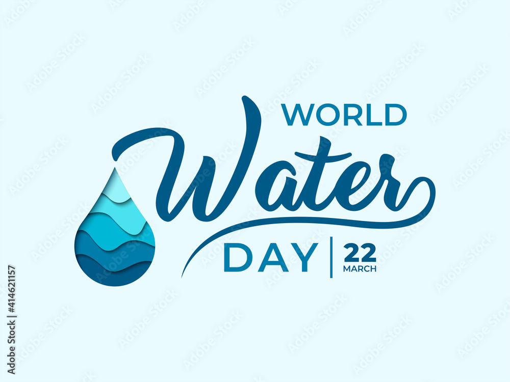 Wall mural world water day lettering with water drop paper art vector illustration