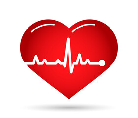 Line cardiogram heart on white background. Icon heart with line heartbeat. Vector illustration