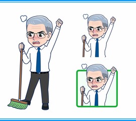 掃除をしているサラリーマンの男性