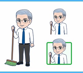 掃除をしているサラリーマンの男性