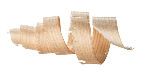 Curly wood shaving isolated on white background