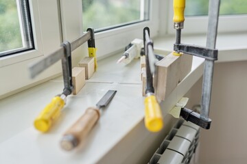 Artificial stone window sill, installation, technological process.