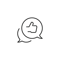 Bubble speech talk with thumb up line icon. Testimonials and customer relationship management concept. Simple outline style. Vector illustration isolated on white background. EPS 10. 