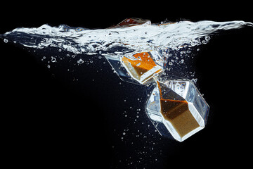 Hourglass diving into the water against black background