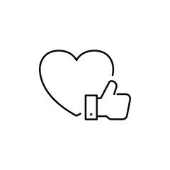 Heart and hand thumb up line icon. Like, favourite, love, and testimonials concept. Simple outline style. Vector illustration isolated on white background. EPS 10.
