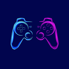 Joystick Line Pop Art logo. Colorful design with dark background. Abstract vector illustration. Isolated black background for t-shirt, poster © Christosign