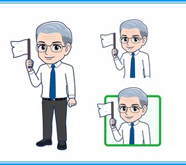 白旗を上げたサラリーマンの男性