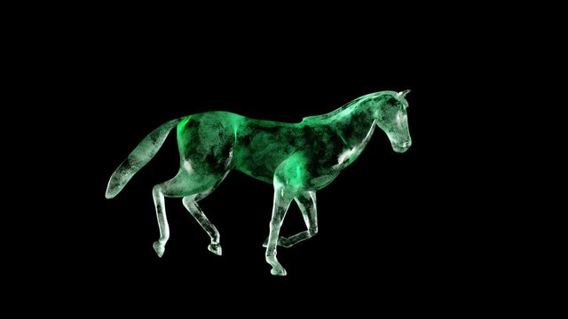 Green jade horse running, seamless loop, Luma Matte