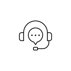 CRM line icon. Headset with bubble speech. Testimonials and customer relationship management concept. Simple outline style. Vector illustration isolated on white background. EPS 10.