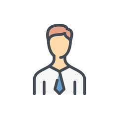 Business person avatar color line icon. Businessman with tie vector outline colorful sign.