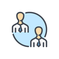 Group work and Partnership color line icon. Two business person in circle vector outline colorful sign.