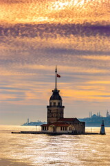Maiden's Tower (Kız Kulesi) on a sunset. Istanbul. Turkey