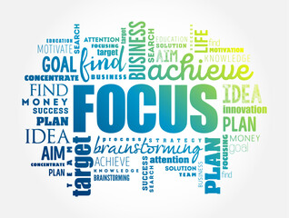 FOCUS word cloud collage, business concept background