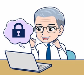 パソコンのセキュリティと年配の男性
